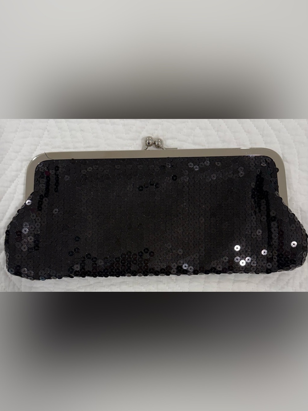 LOFT Black Sequin Kiss-Lock Frame Clutch